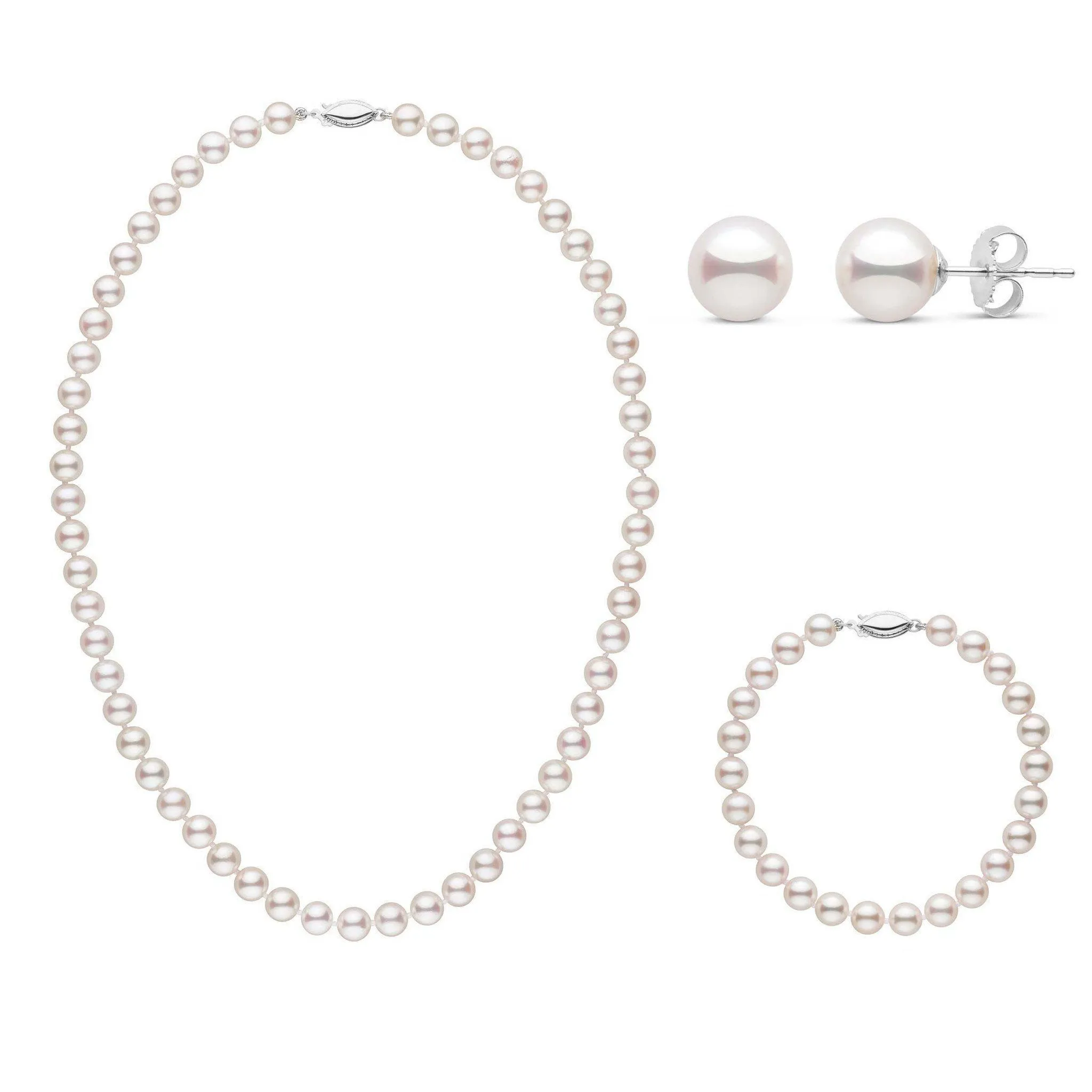 16 Inch 3 Piece Set of 6.5-7.0 mm AAA White Akoya Pearls