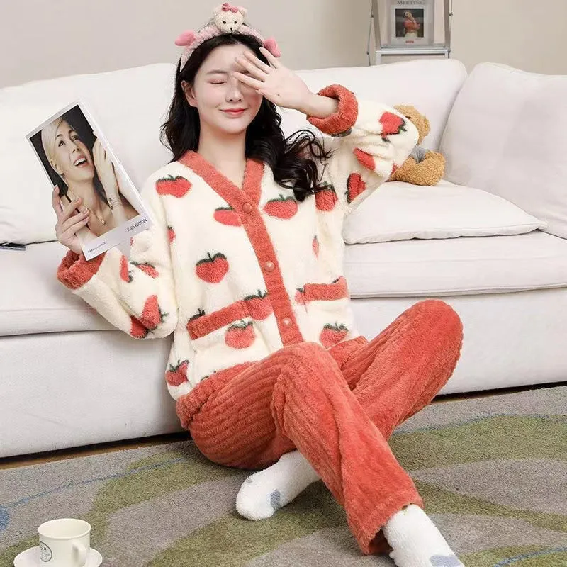 2 Pcs Women 's Long Sleeve Sleep Set - Size M - 457370