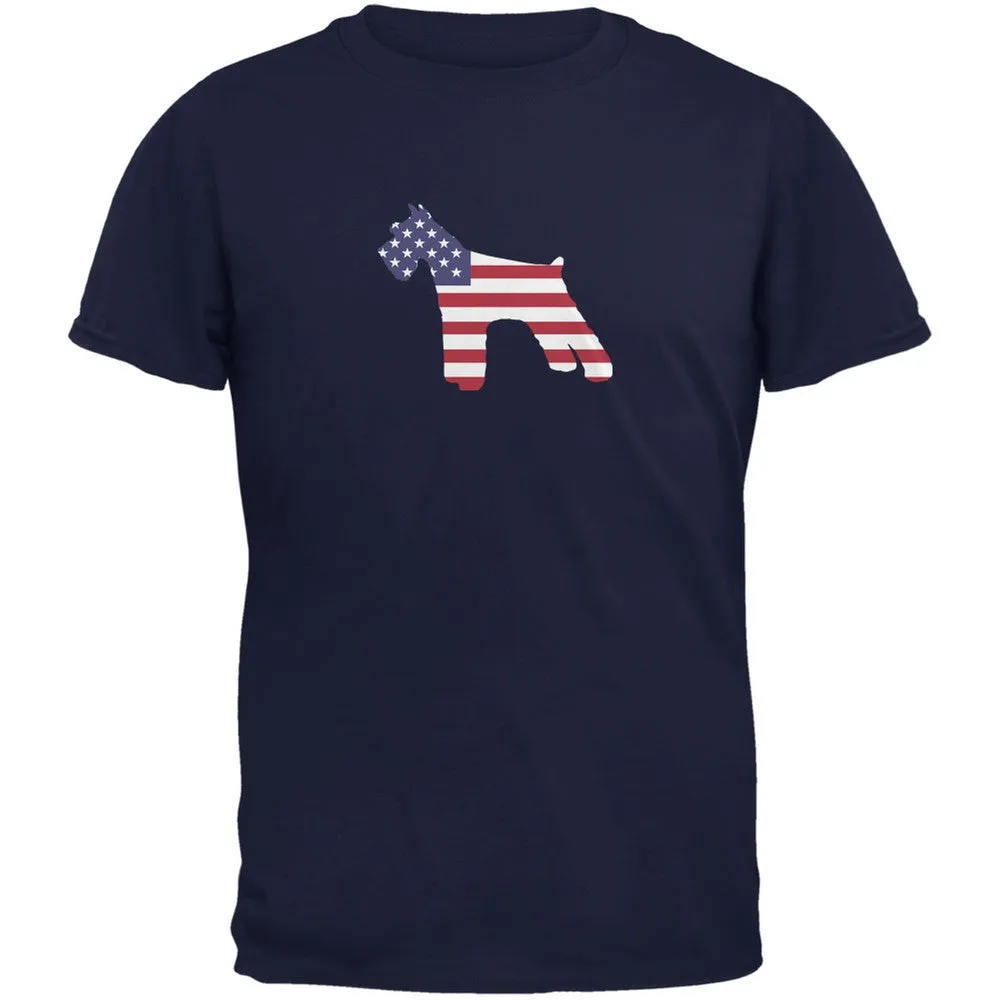 4th of July Patriotic Dog Schnauzer Navy Adult T-Shirt