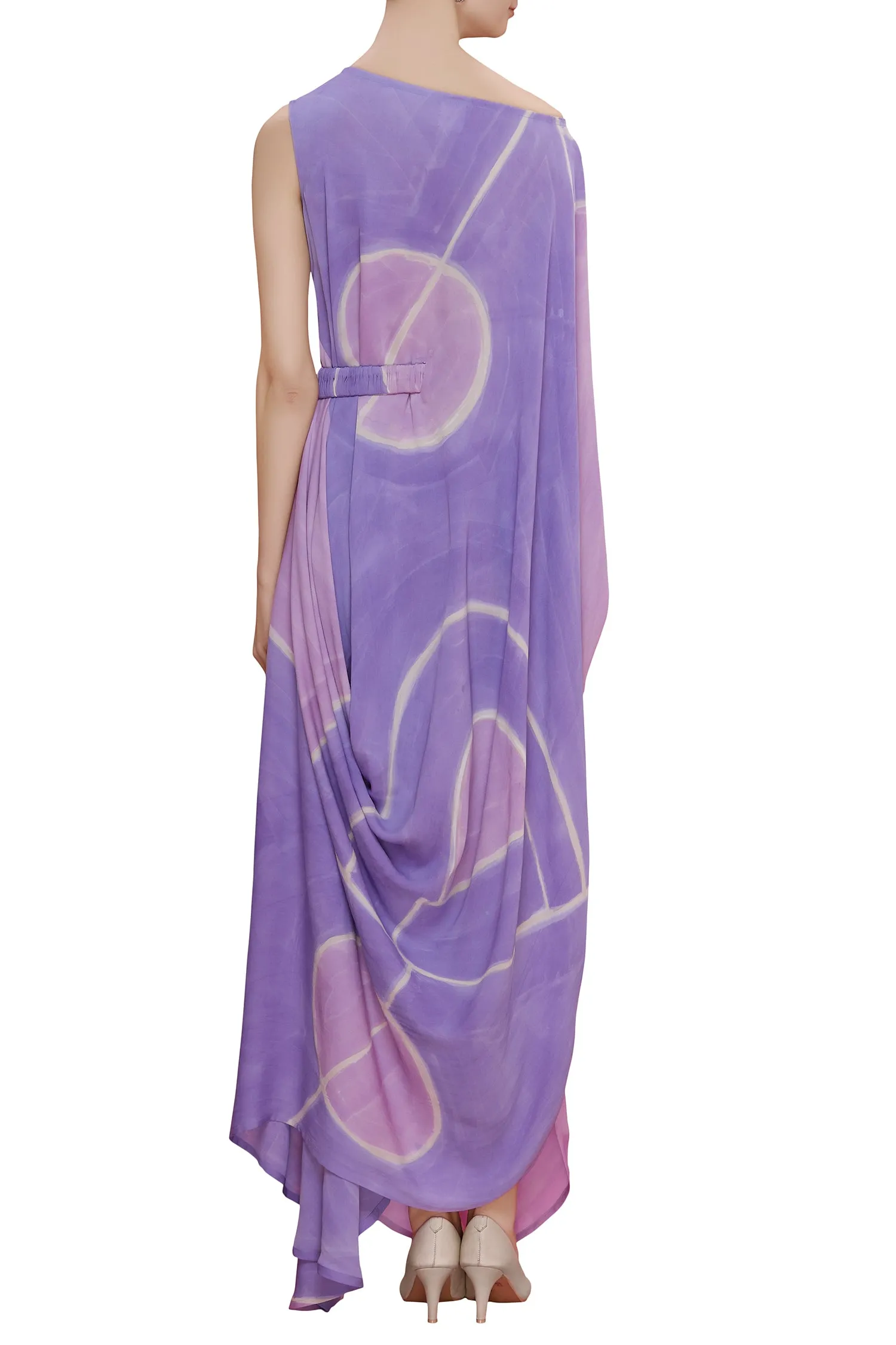 Abstract Printed Drop Shoulder Drape Dress