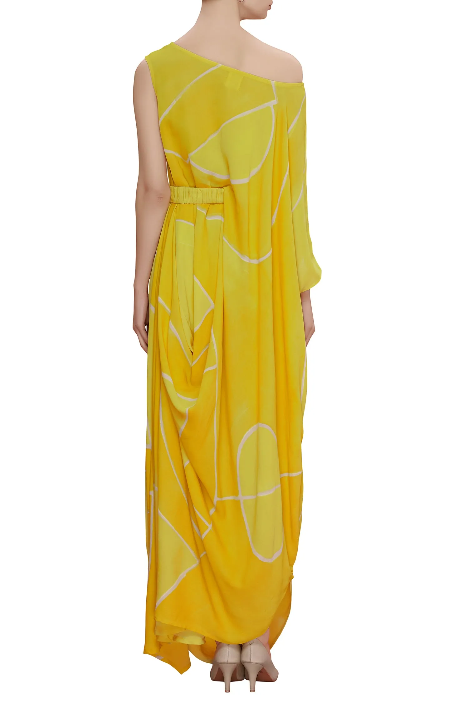 Abstract Printed Drop Shoulder Drape Dress