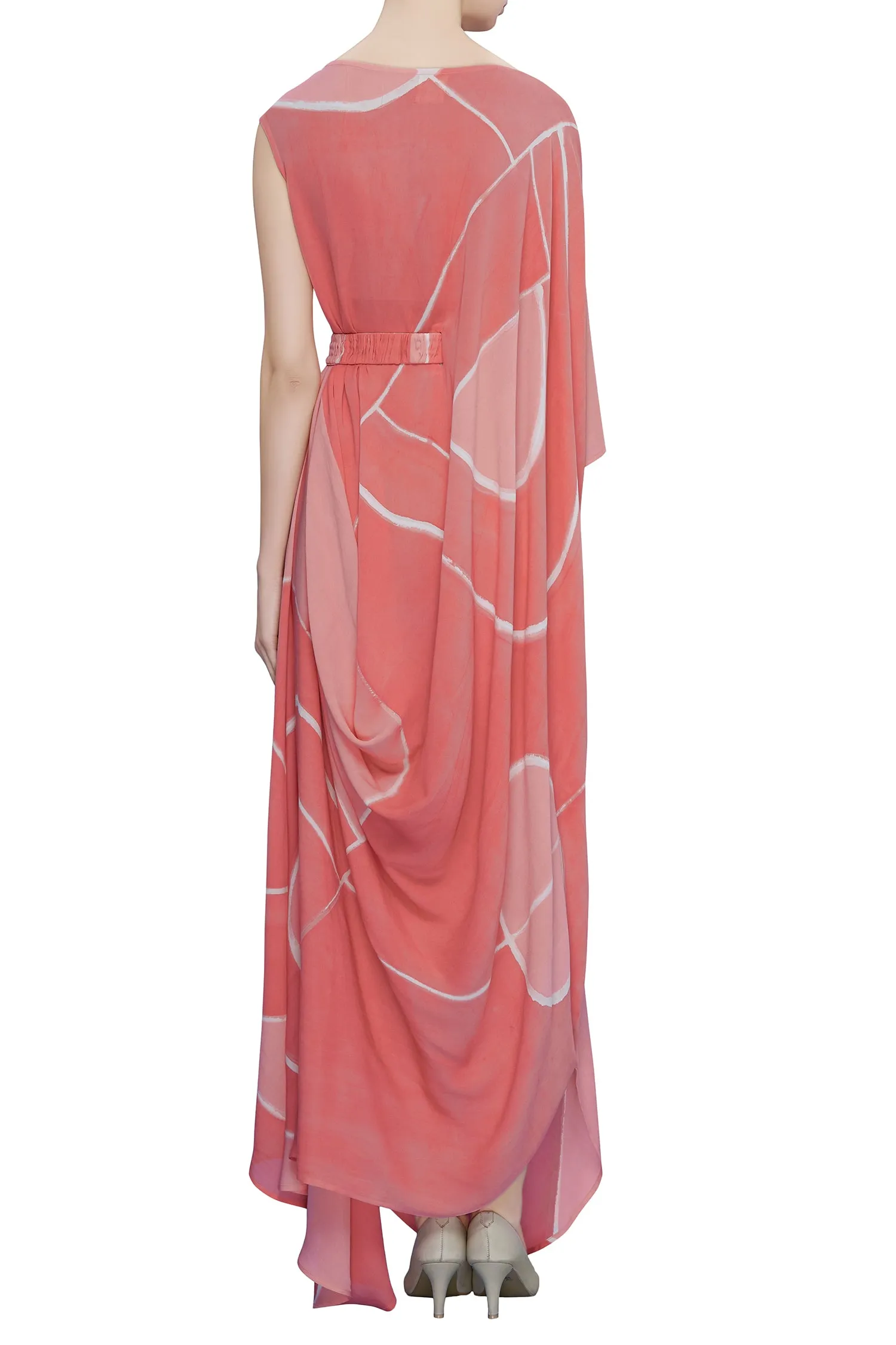 Abstract Printed Drop Shoulder Drape Dress