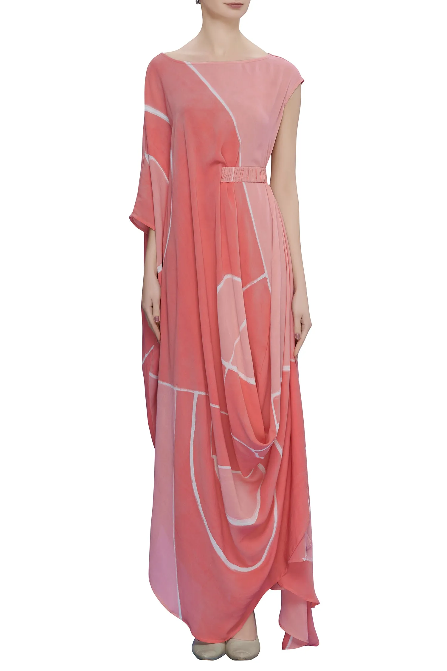 Abstract Printed Drop Shoulder Drape Dress