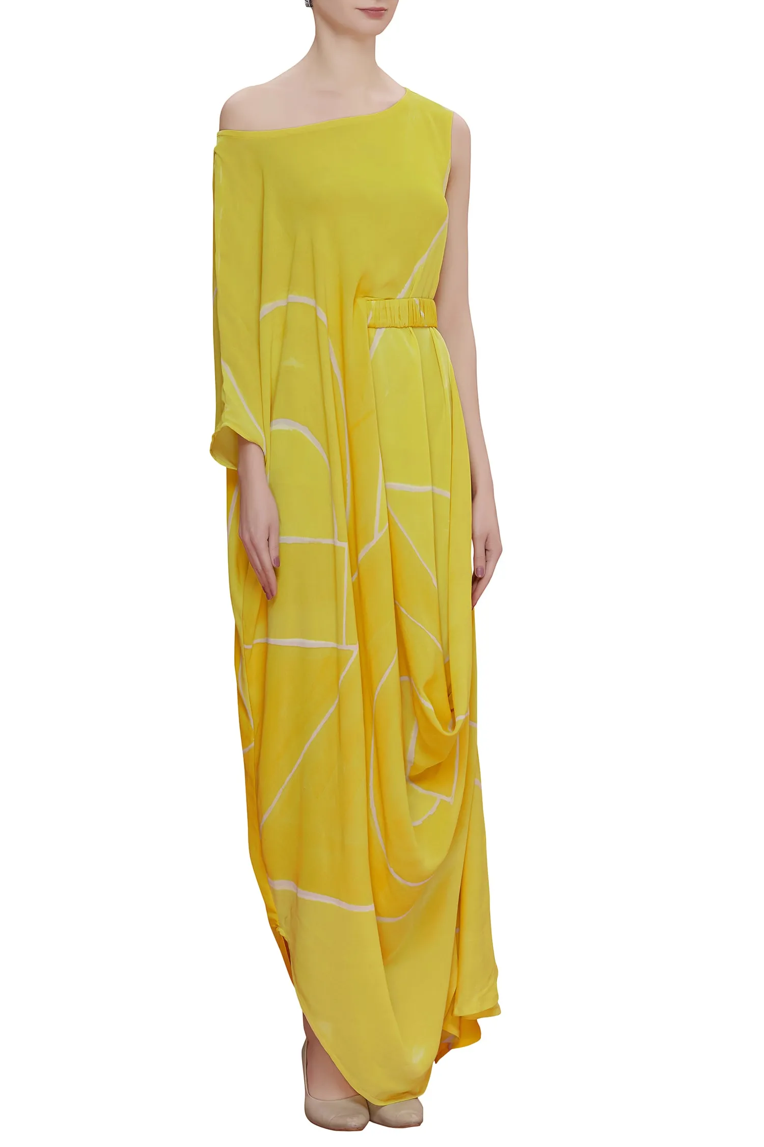 Abstract Printed Drop Shoulder Drape Dress