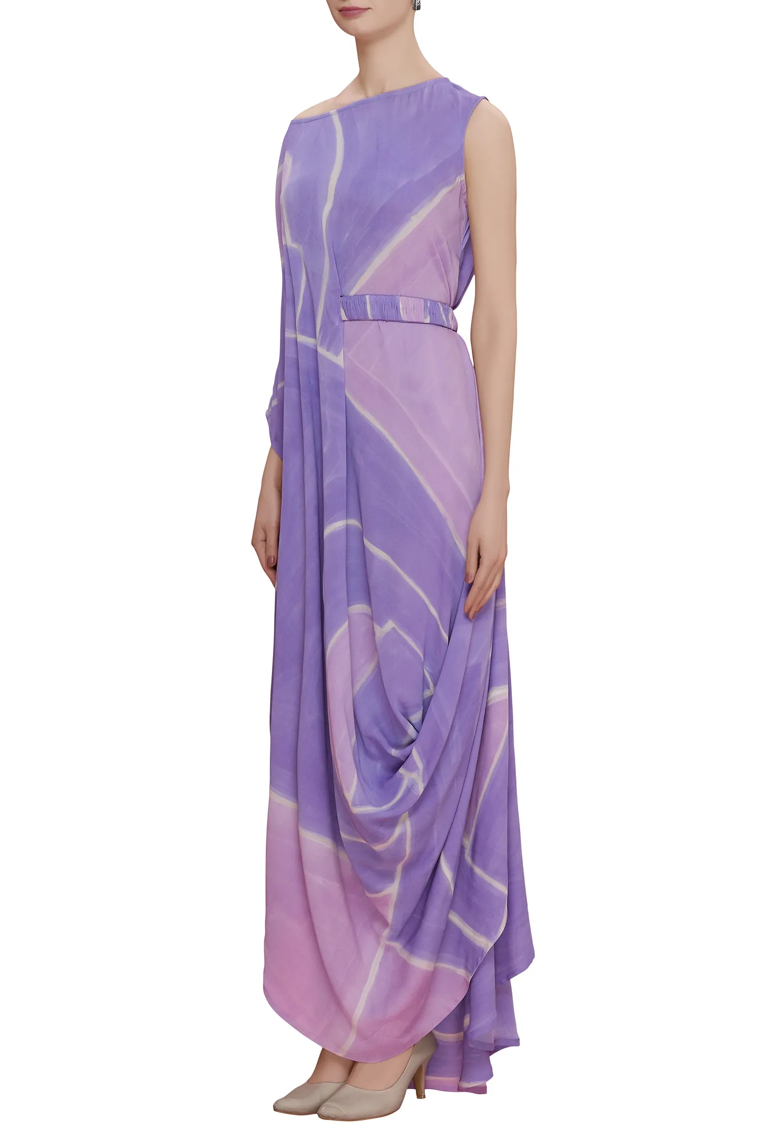 Abstract Printed Drop Shoulder Drape Dress