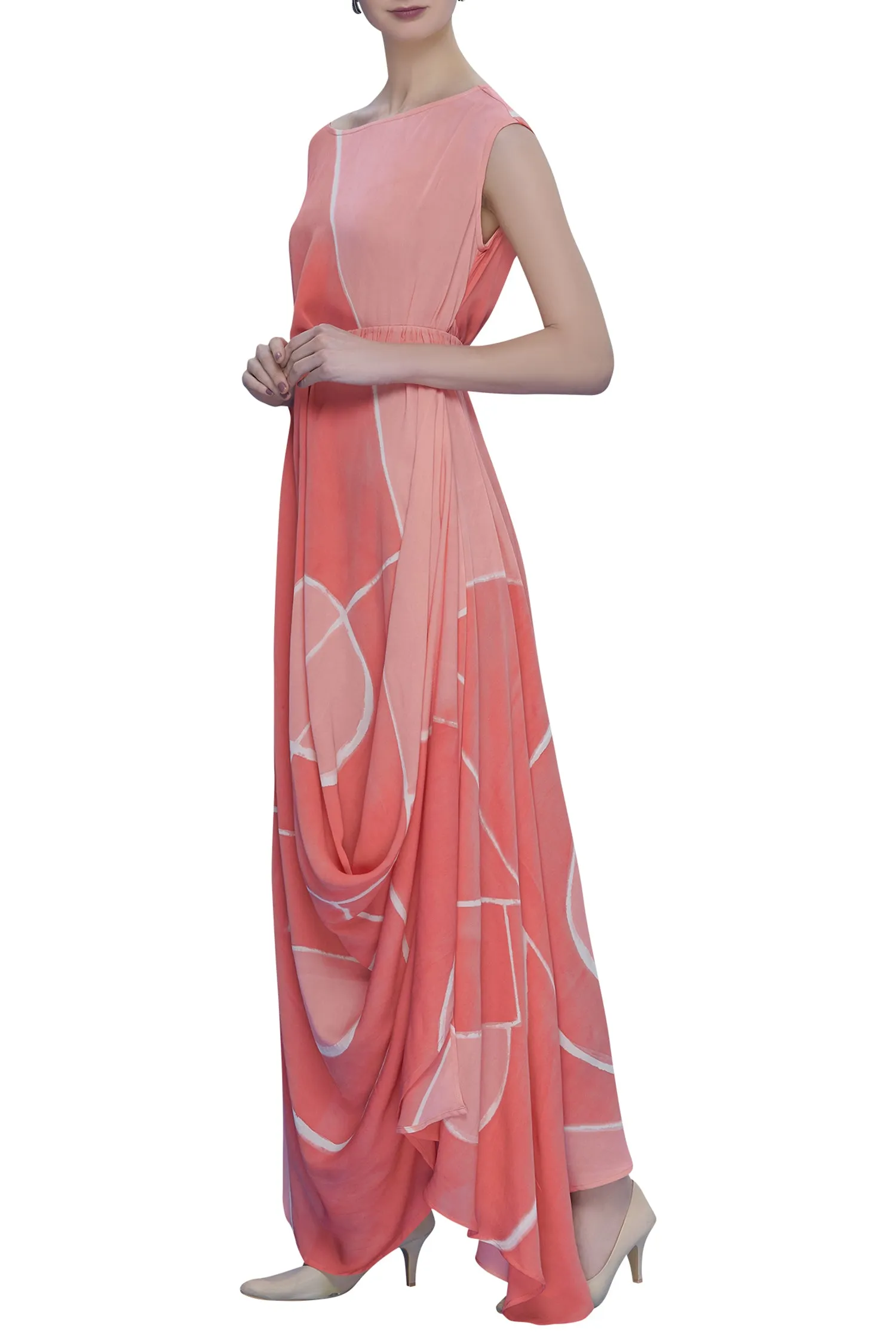 Abstract Printed Drop Shoulder Drape Dress