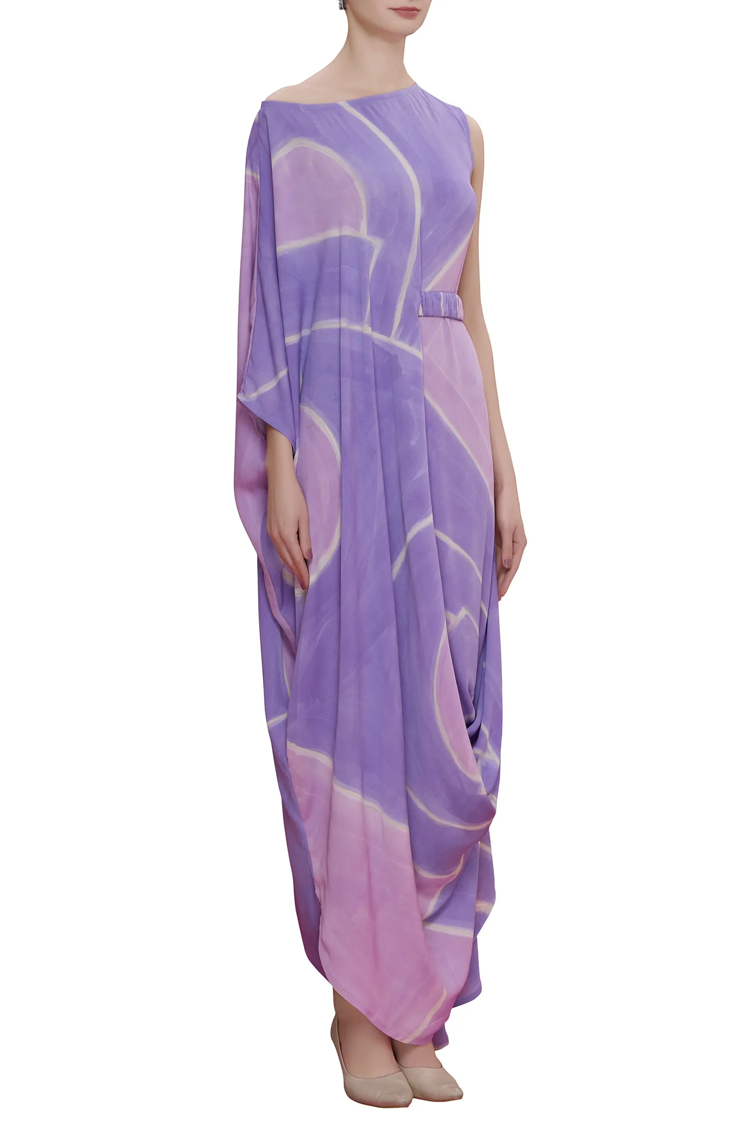 Abstract Printed Drop Shoulder Drape Dress