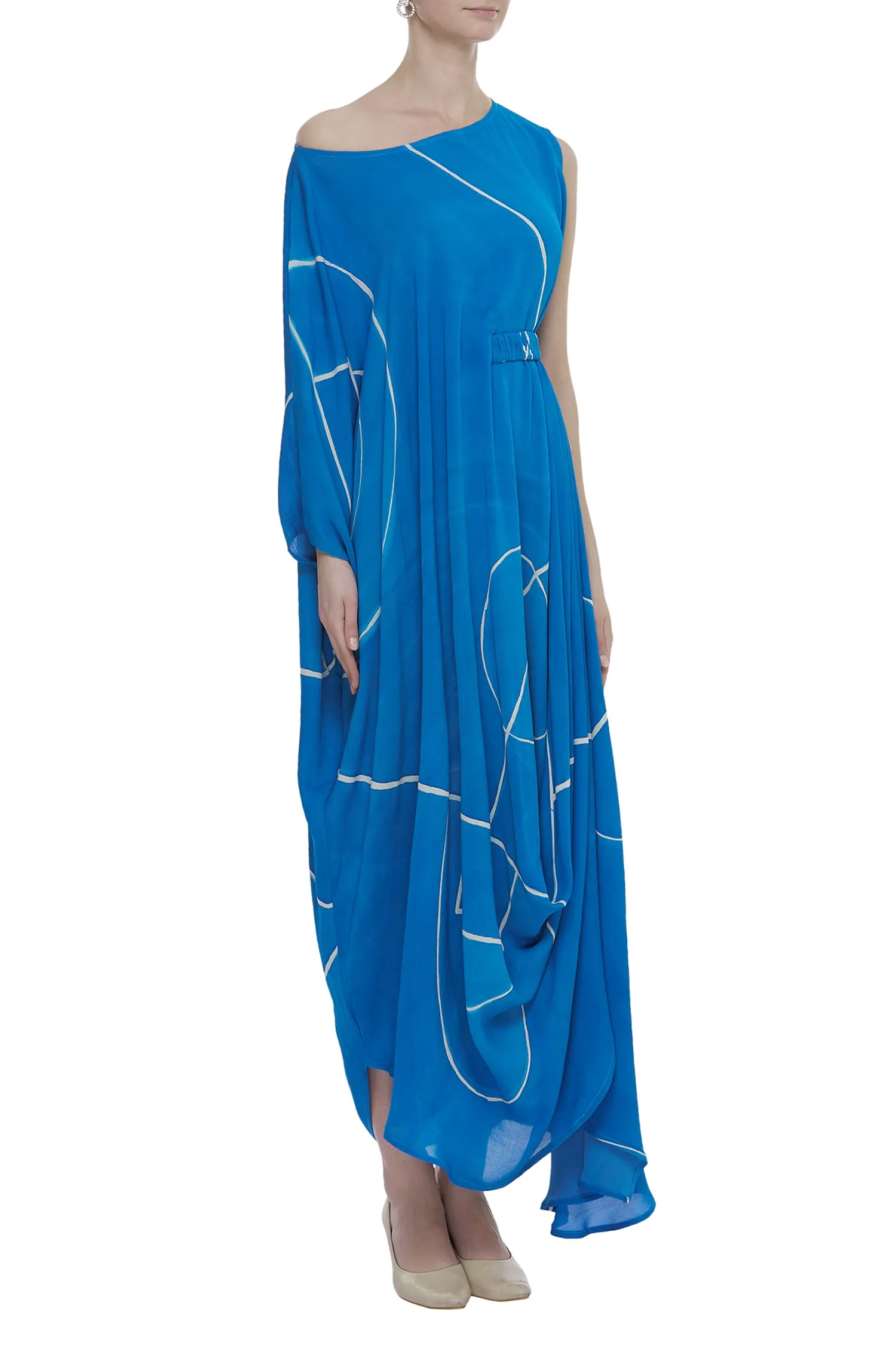 Abstract Printed Drop Shoulder Drape Dress