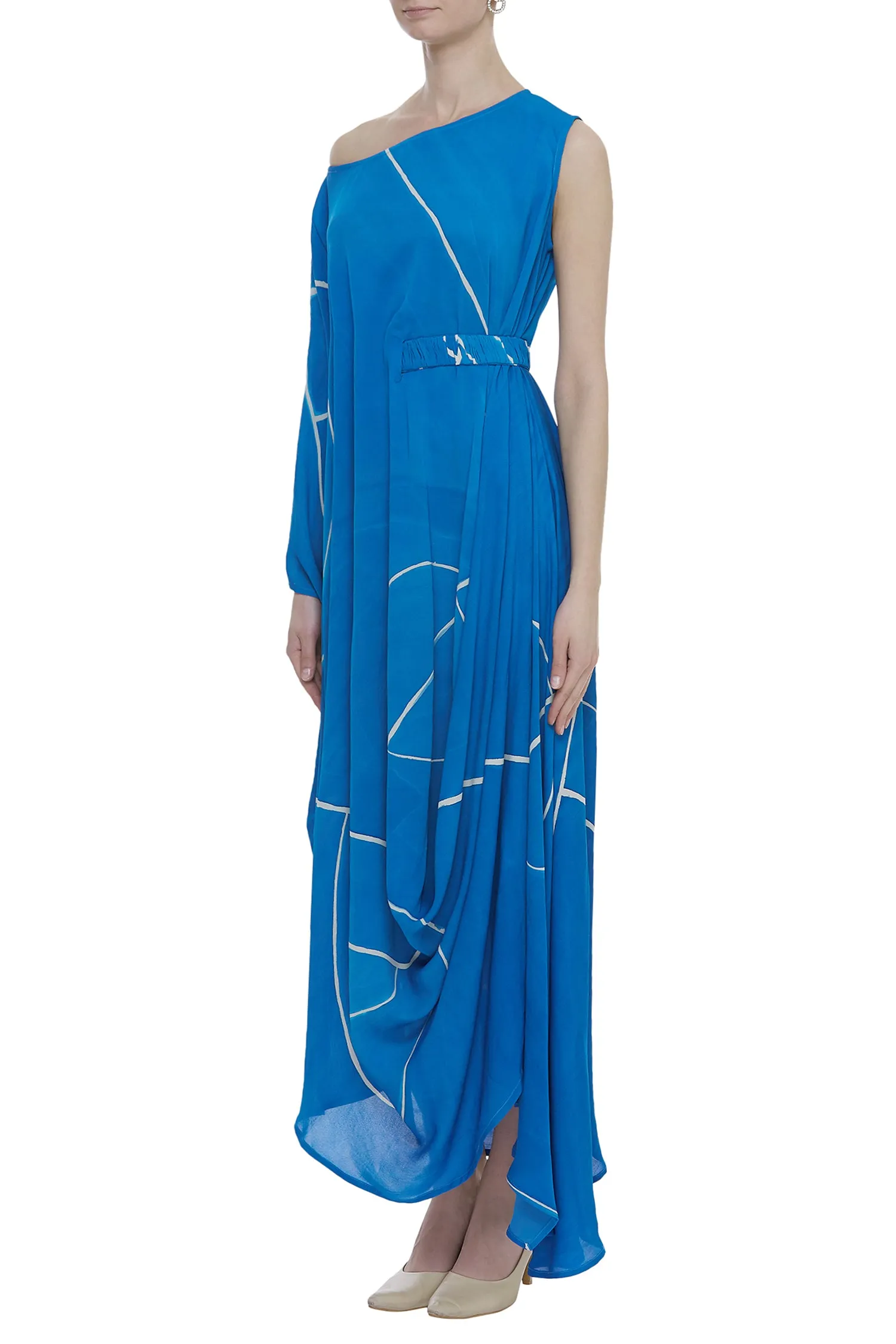 Abstract Printed Drop Shoulder Drape Dress