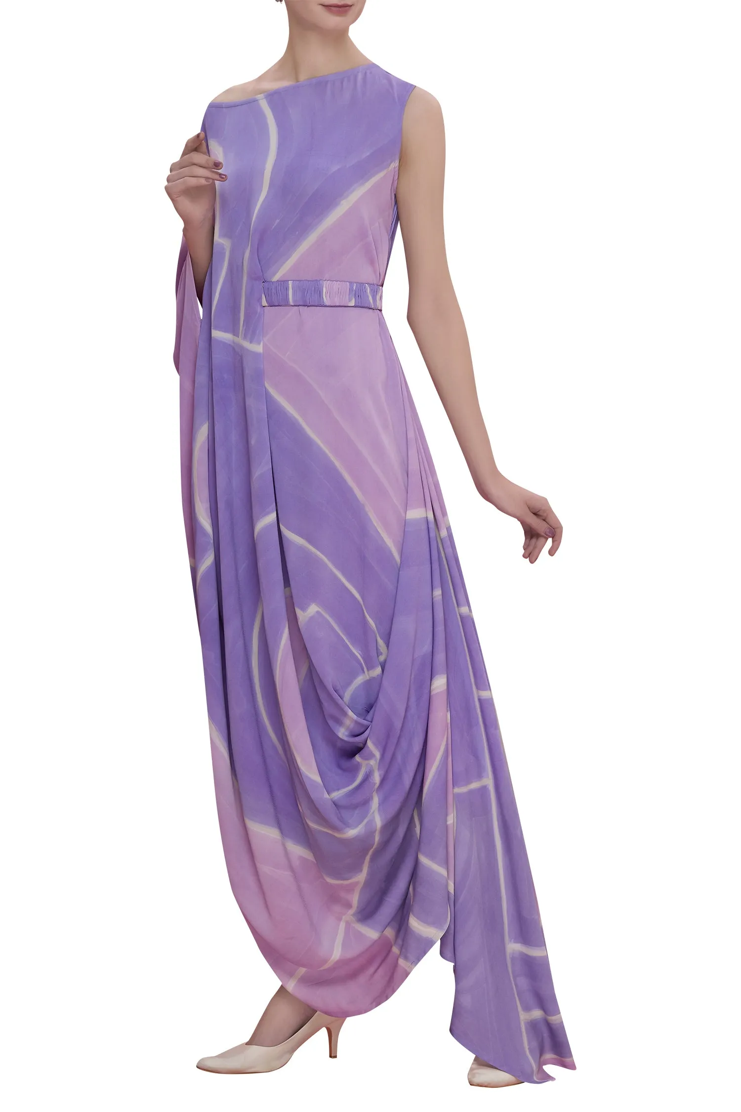 Abstract Printed Drop Shoulder Drape Dress