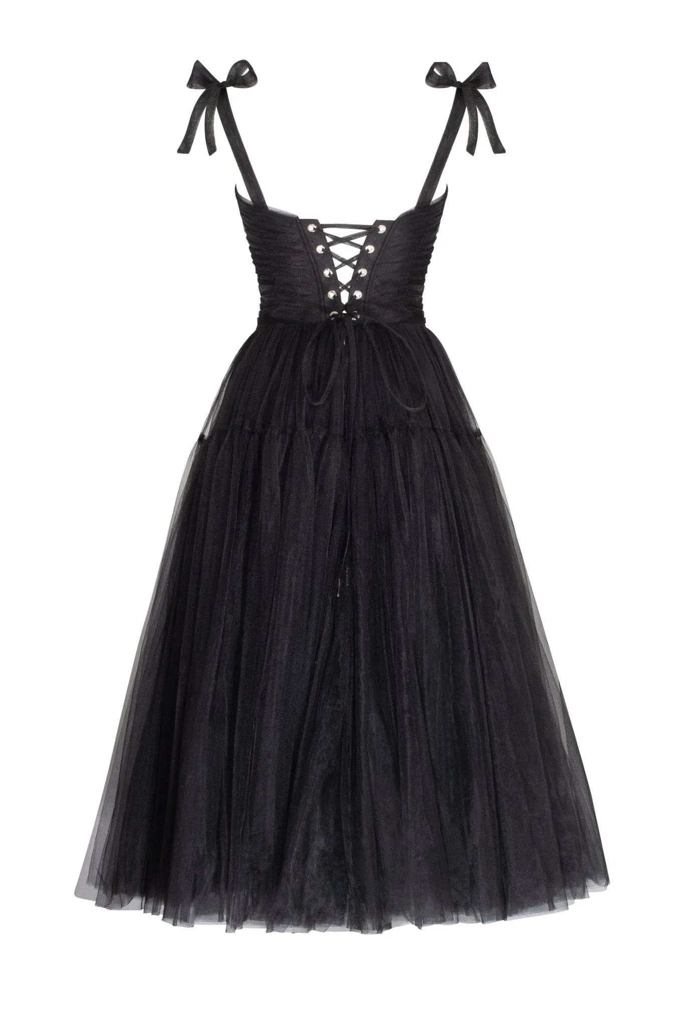 Adorable midi tie-strap black tulle dress