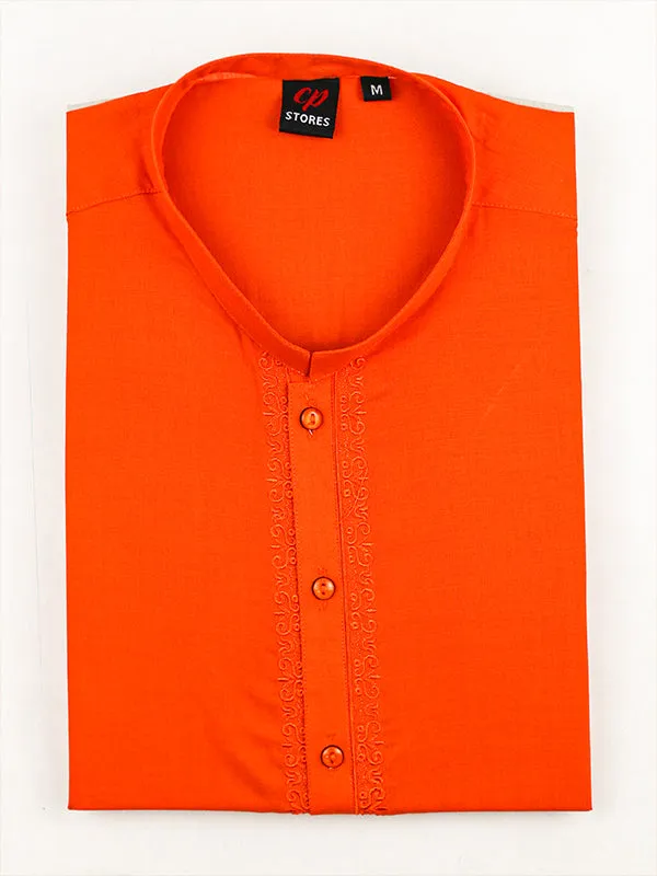 AM Men's Festive Embroidery Kurta Orange