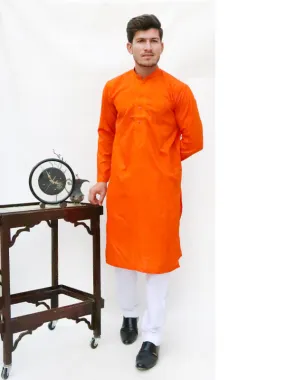 AM Men's Festive Embroidery Kurta Orange