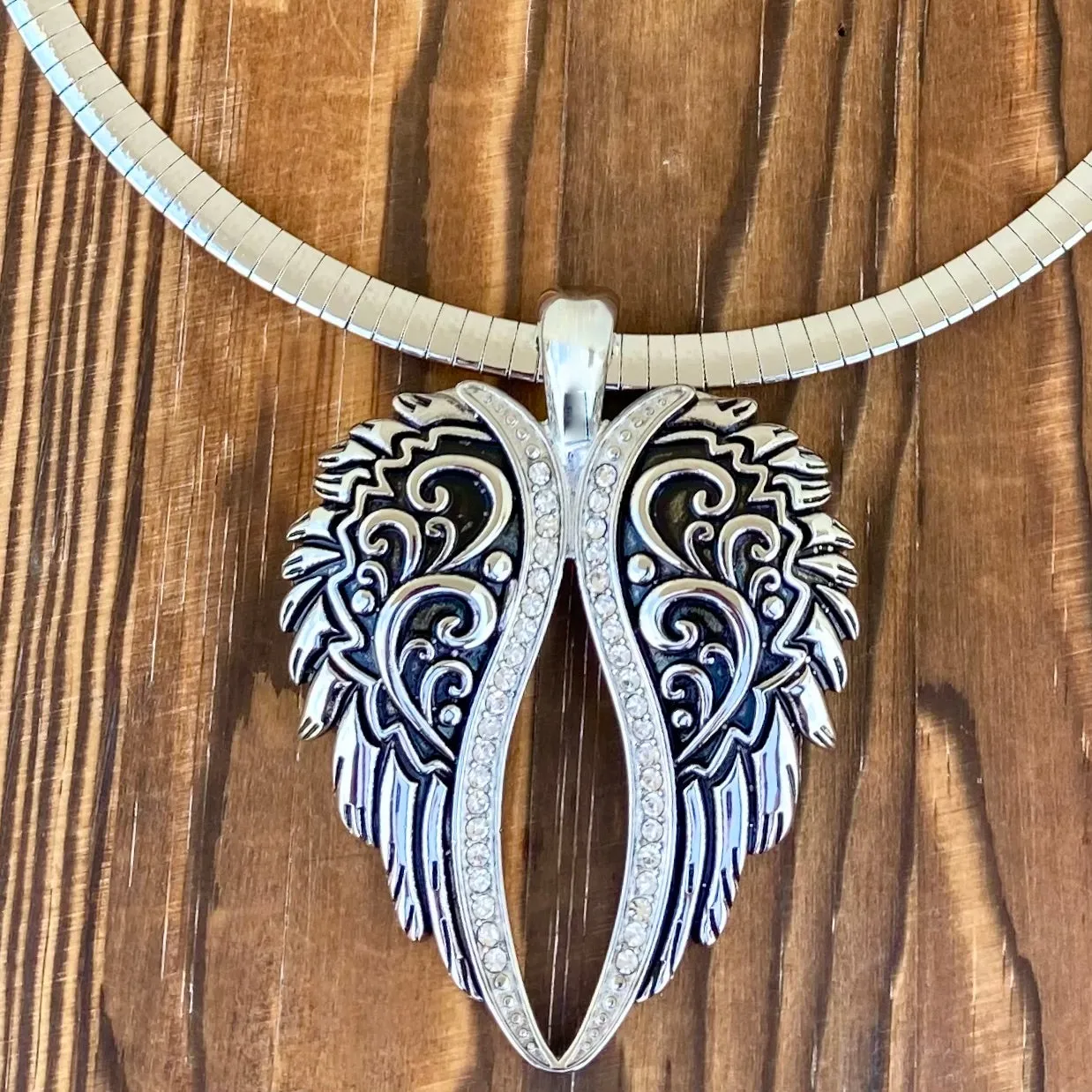 Angel Heart Wings Pendant - Silver Bling Wings - Classic - Rope Necklace or Omega - LAP035