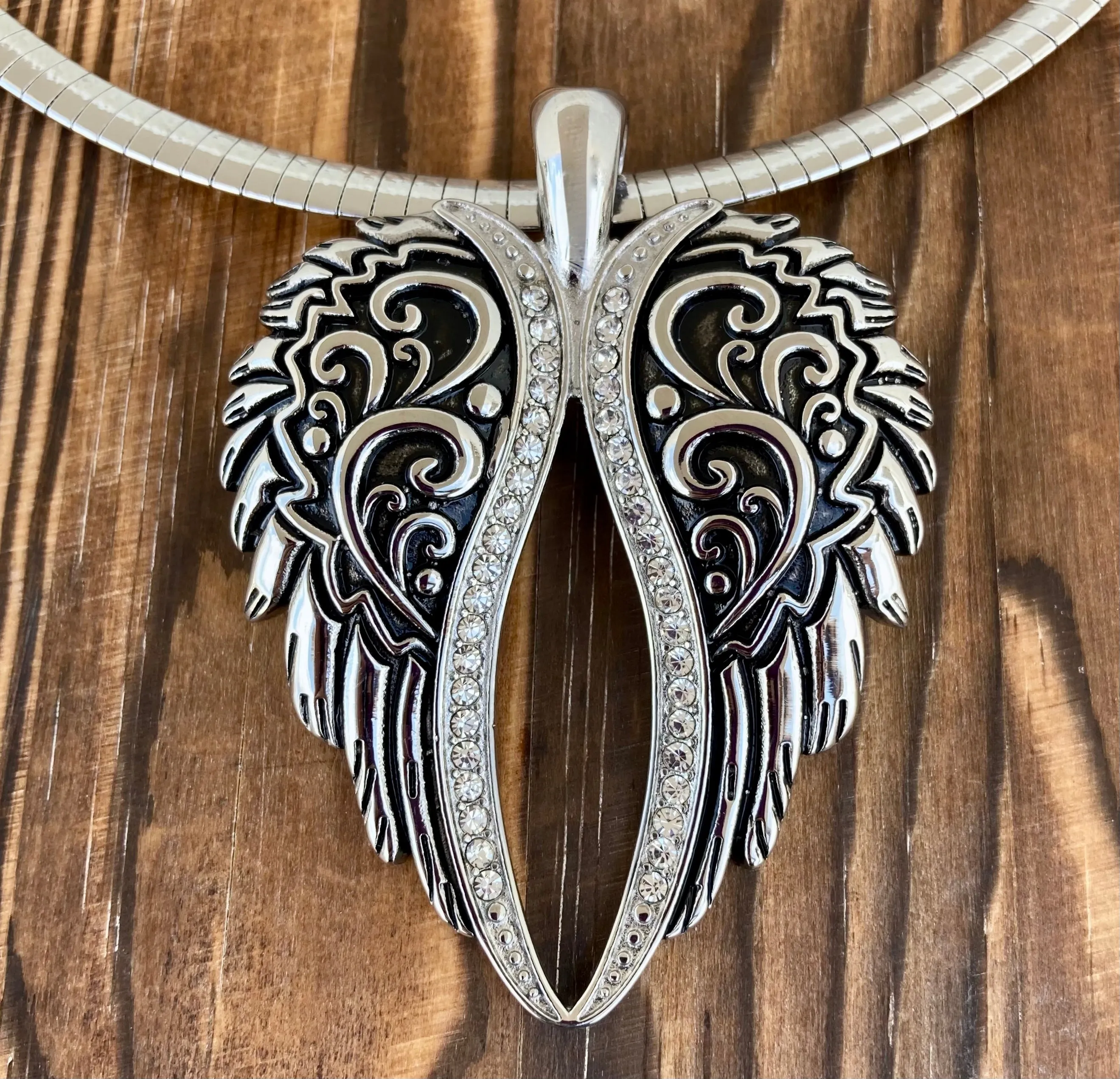 Angel Heart Wings Pendant - Silver Bling Wings - Classic - Rope Necklace or Omega - LAP035