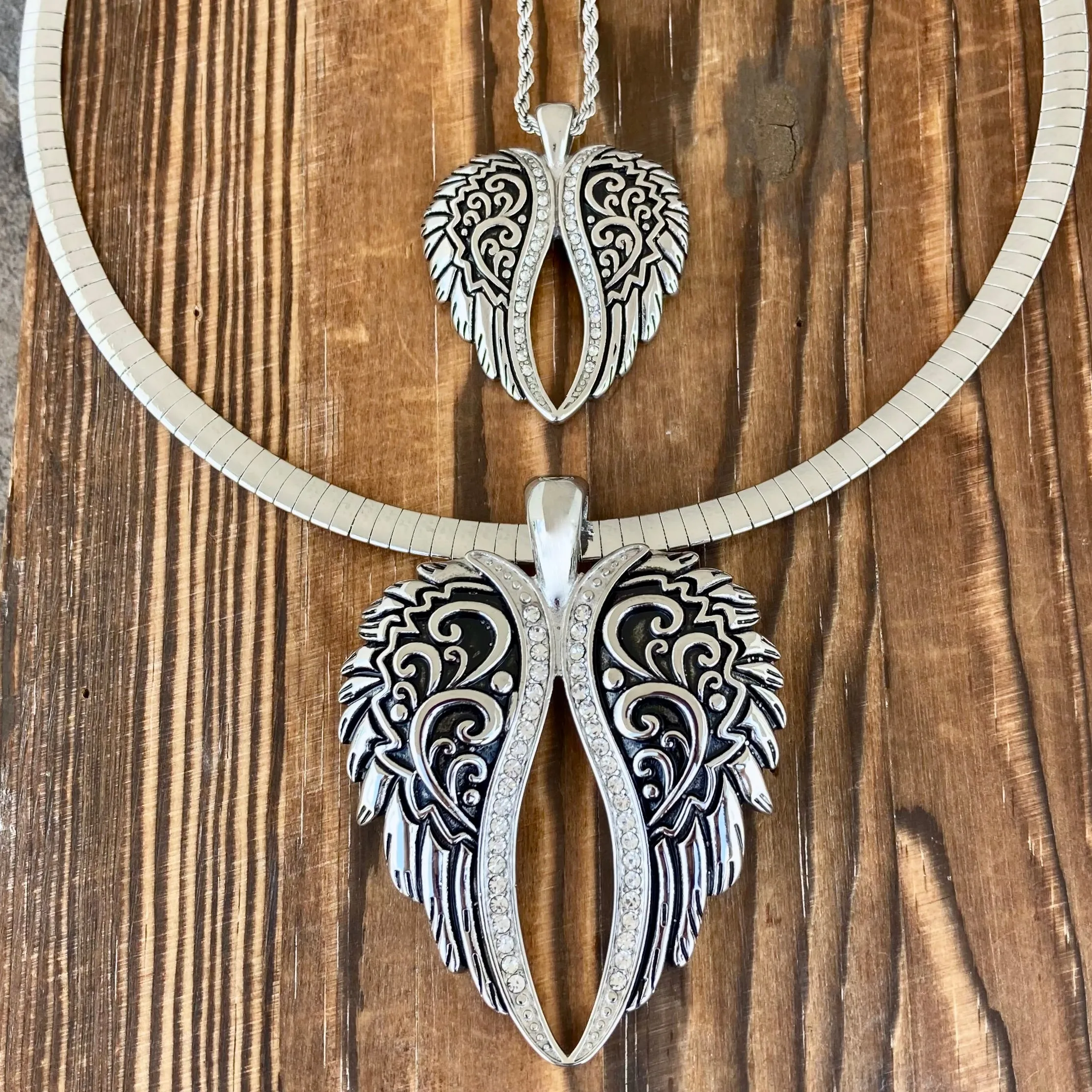 Angel Heart Wings Pendant - Silver Bling Wings - Classic - Rope Necklace or Omega - LAP035