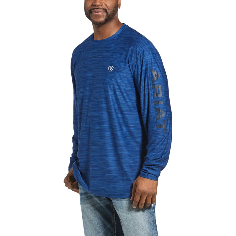 'Ariat' Men's Charger Logo Long Sleeve Tee - Cobalt Heather