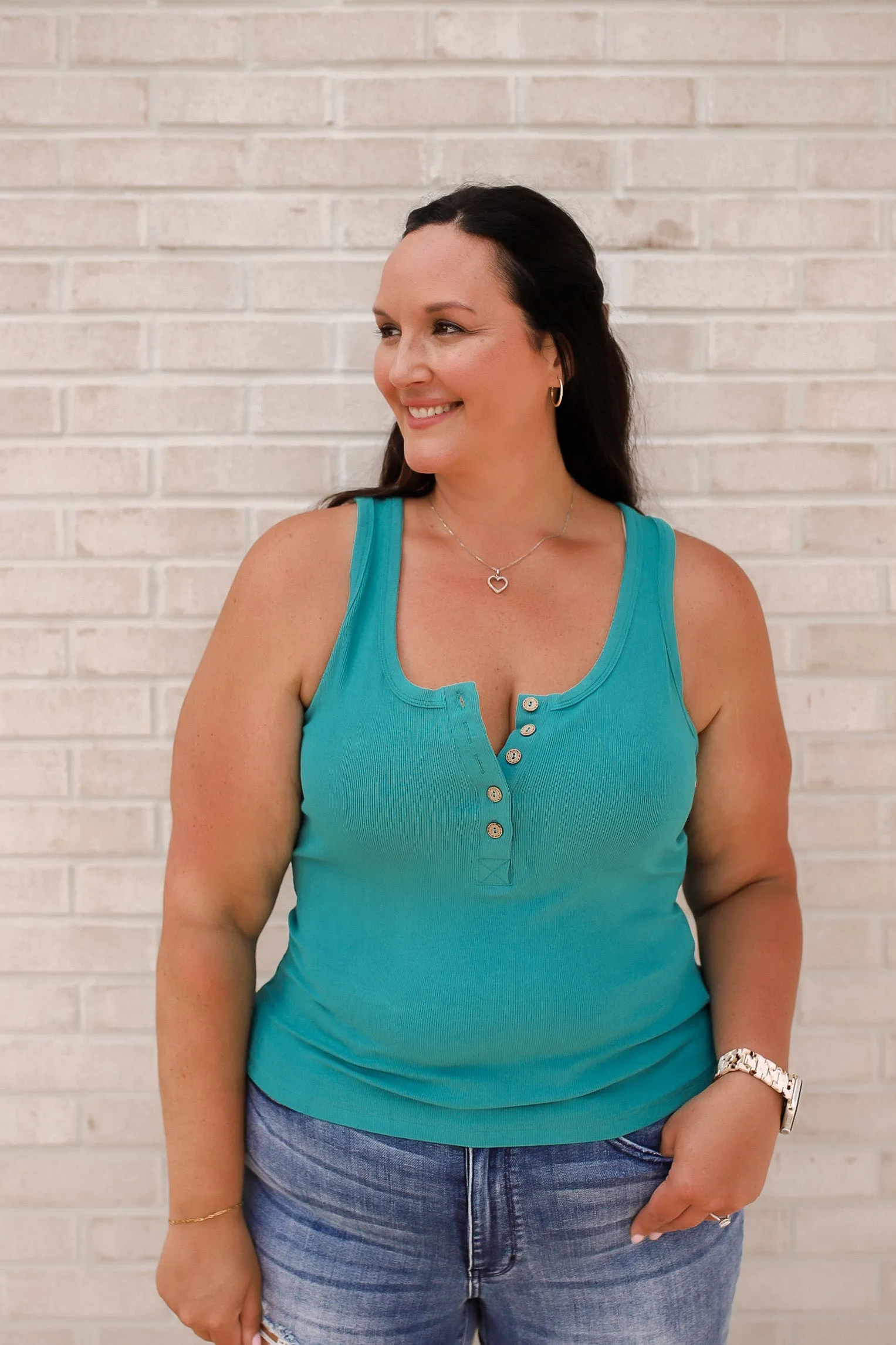 ASC Carefree Henley Tank Top- Teal