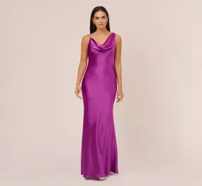 Asymmetrical A-Line Satin Gown With Rhinestone Trim In Wild Orchid