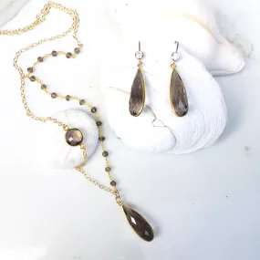 Asymmetrical Smoky Quartz Necklace   Earrings to Remove Negativity