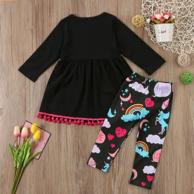 Baby Girl 2-7Y Unicorn Dress Pants Outfit Set