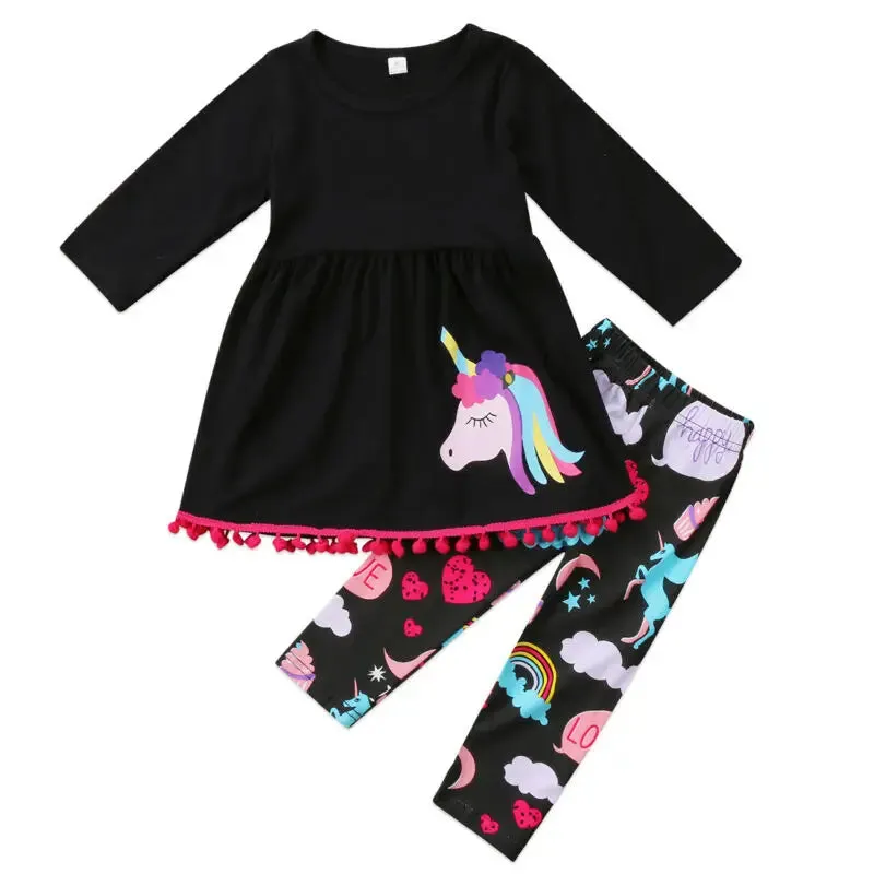 Baby Girl 2-7Y Unicorn Dress Pants Outfit Set