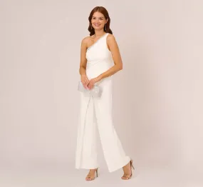 Beaded One-Shoulder Matte Jersey Jumpsuit In Ivory