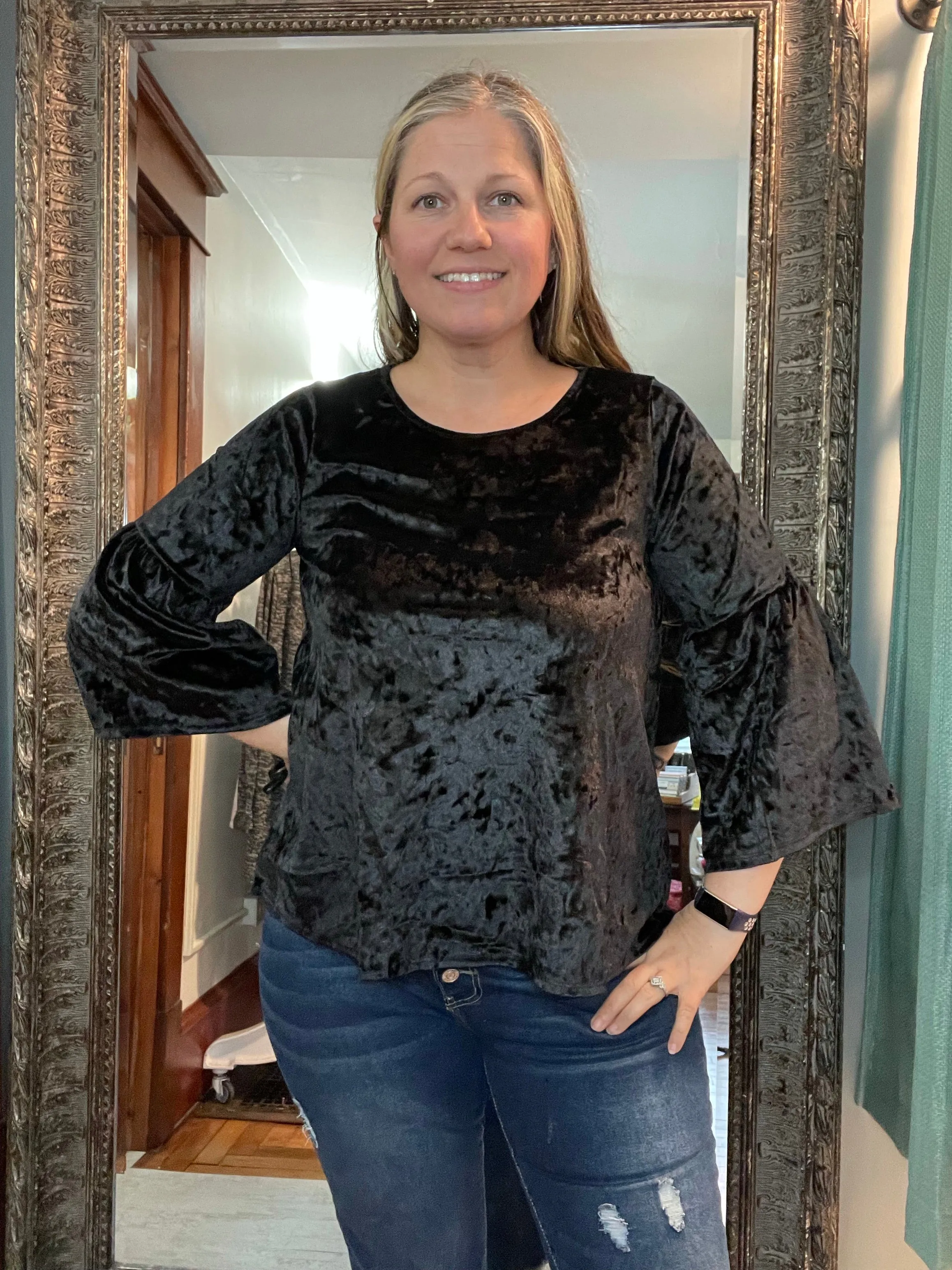 Bell Sleeve Velvet Top