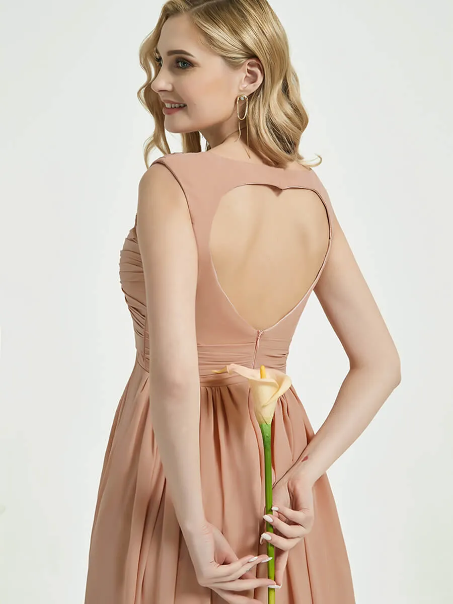 Blush Sweetheart Strap Backless Chiffon Floor Length Bridesmaid Dress