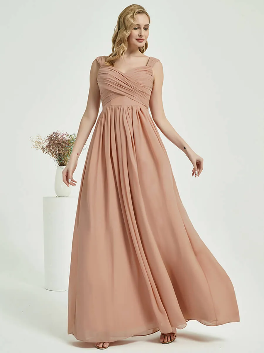 Blush Sweetheart Strap Backless Chiffon Floor Length Bridesmaid Dress