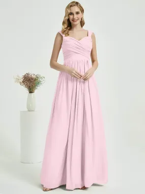 Blush Sweetheart Strap Backless Chiffon Floor Length Bridesmaid Dress