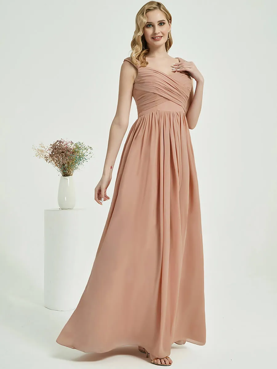 Blush Sweetheart Strap Backless Chiffon Floor Length Bridesmaid Dress