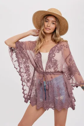 BOHO LACE KIMONO-Mauve