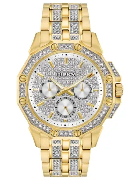 Bulova Swarovski Crystal Mens Watch - Gold-Tone - Bracelet - Pave Dial