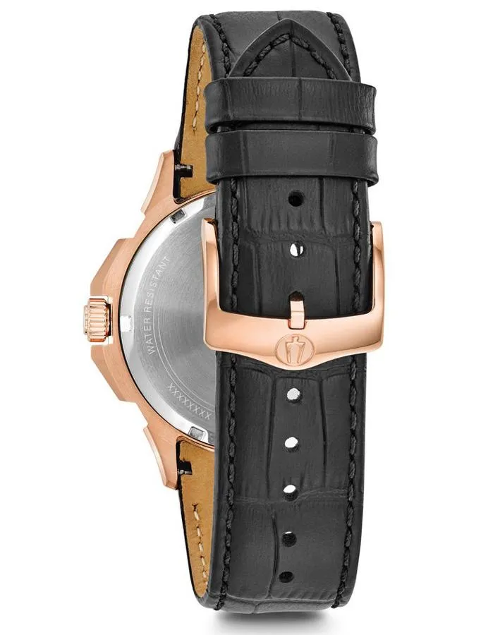 Bulova Swarovski Crystal Mens Watch - Pave Dial - Rose Gold-Tone - Black Strap