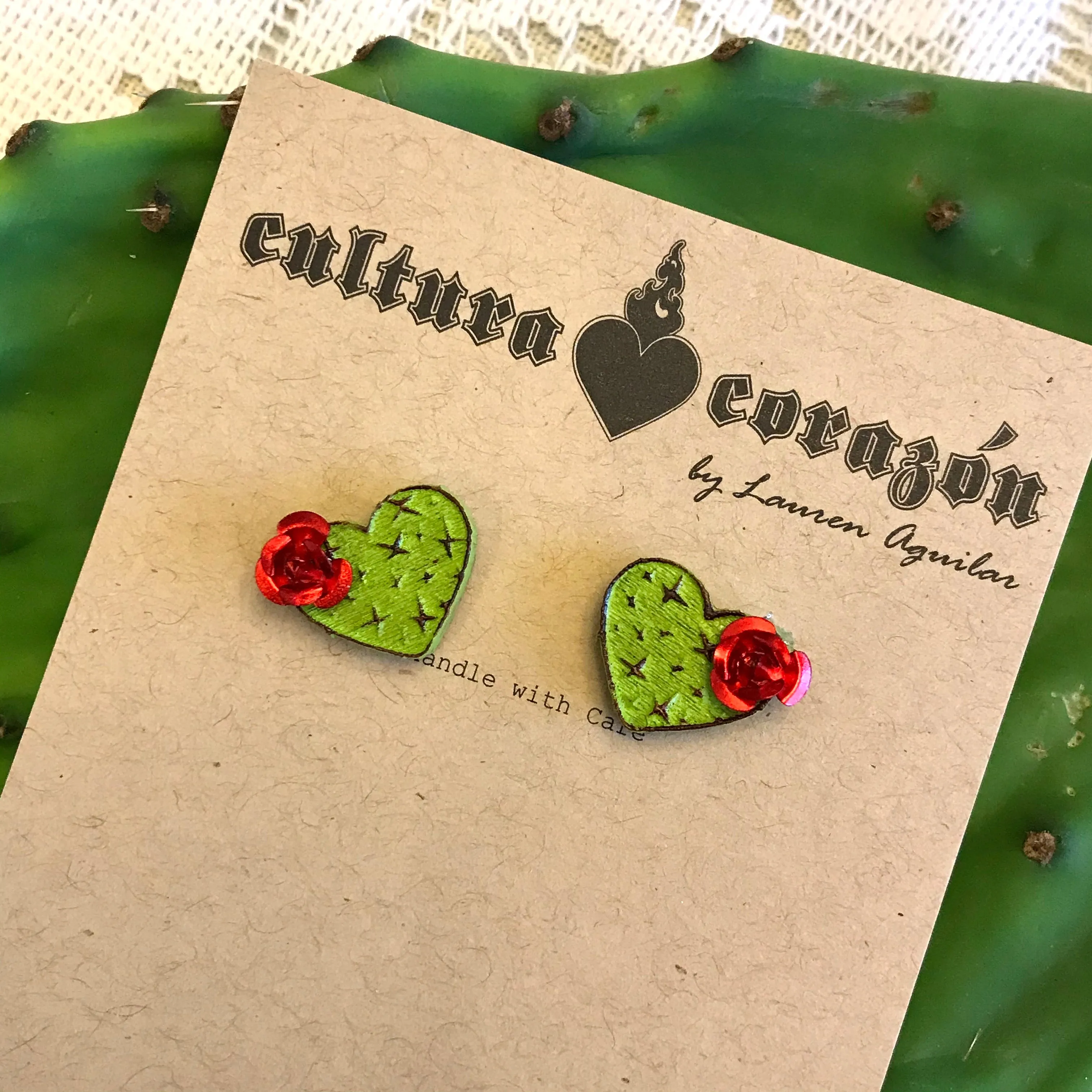 Cactus Heart ~ Wood Studs