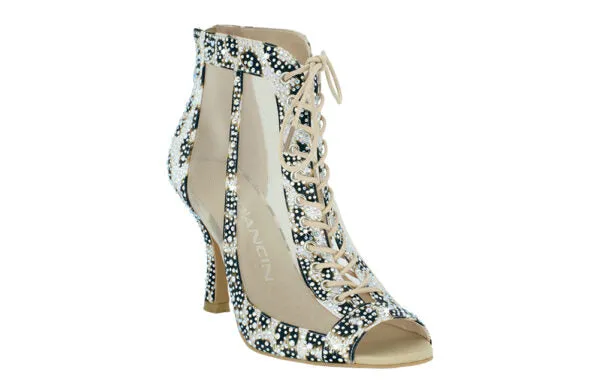 Dancin Boots Spacial Edition Leopard Satin with Lace and Zip Carbon Chrome