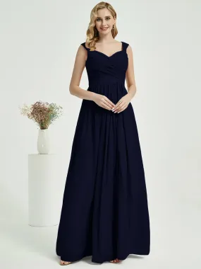 Dark Navy Sweetheart Backless Chiffon Floor-Length Bridesmaid Dress