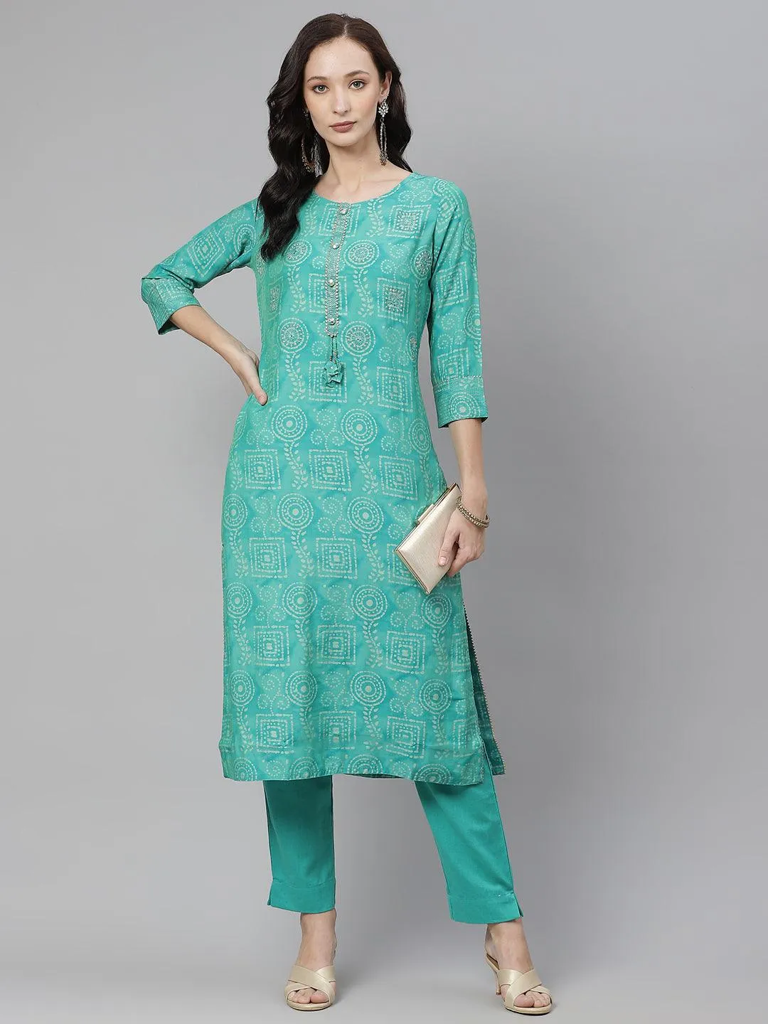 Divena Green Muslin Straight Kurta with Pants