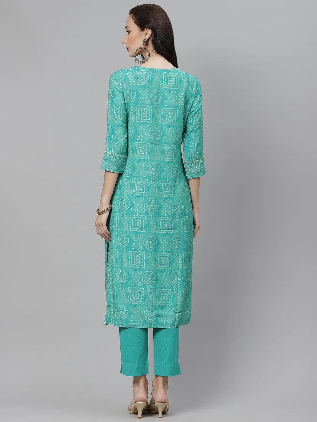 Divena Green Muslin Straight Kurta with Pants