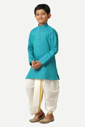 Exotic - Aqua Blue Kurta and Panchakacham 2 In 1 Set For Kids | Uathayam