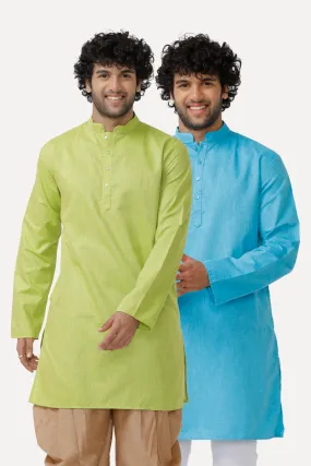 Exotic - Light Green and Sky Blue Long Kurta Combo for Men | Uathayam