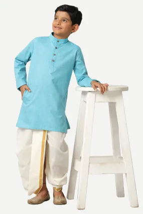 Exotic - Sky Blue Kurta and Panchakacham 2 In 1 Set For Kids | Uathayam