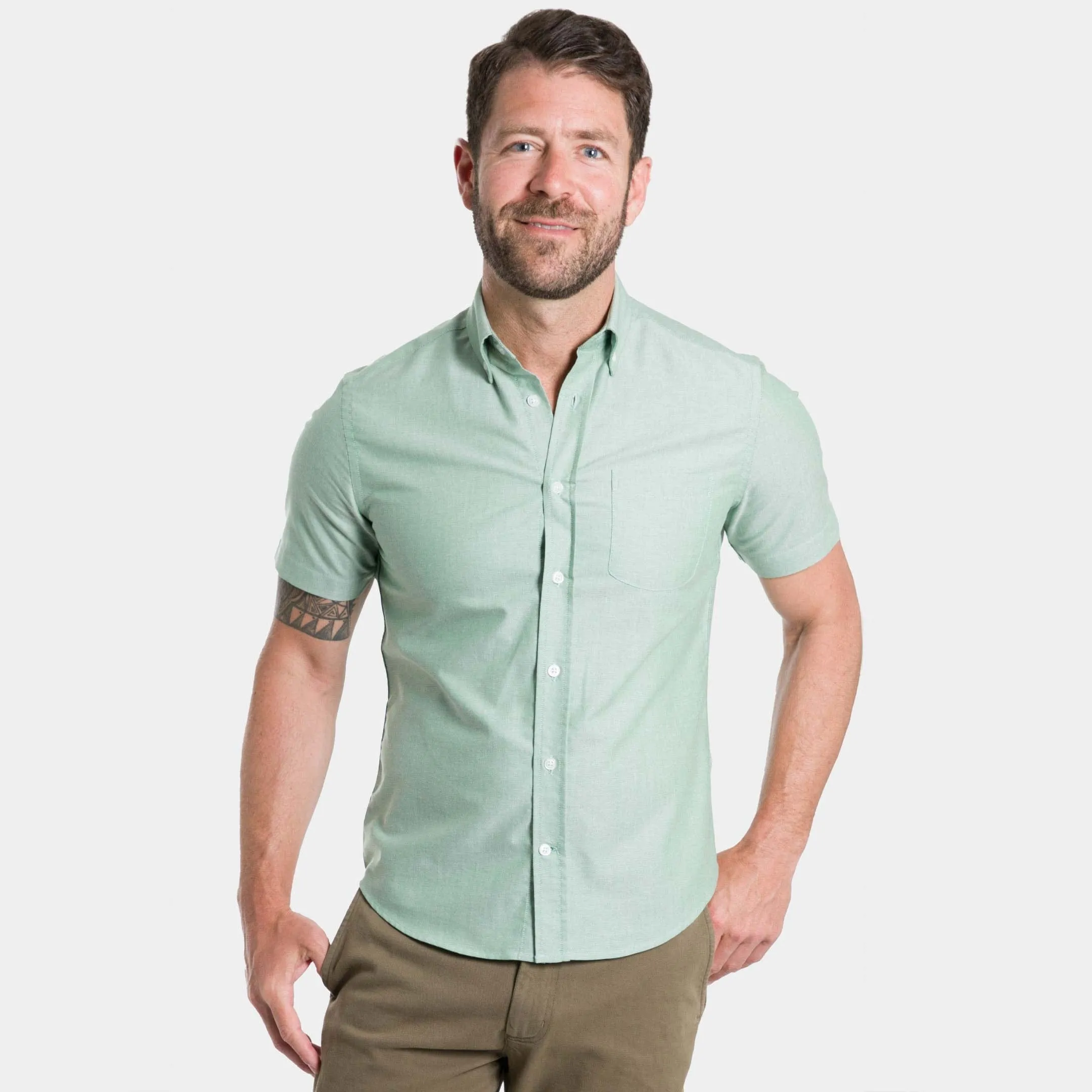 Faded Fern Oxford Wrinkle Free Short Sleeve Shirt