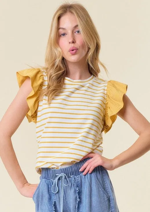 FINAL SALE - Mixed Striped Ruffle Tops - 2 Colors!