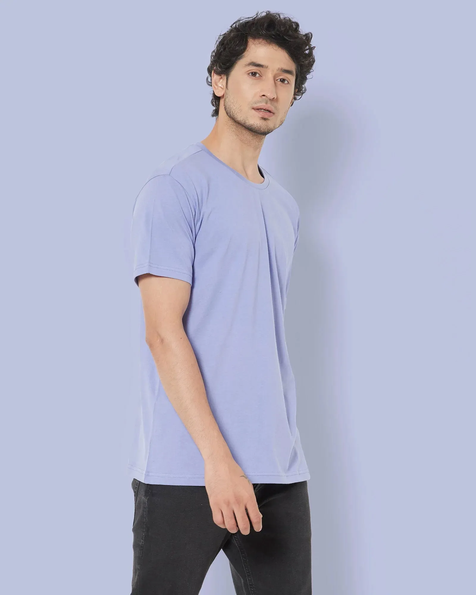 Half Sleeves Crew Neck: Periwinkle