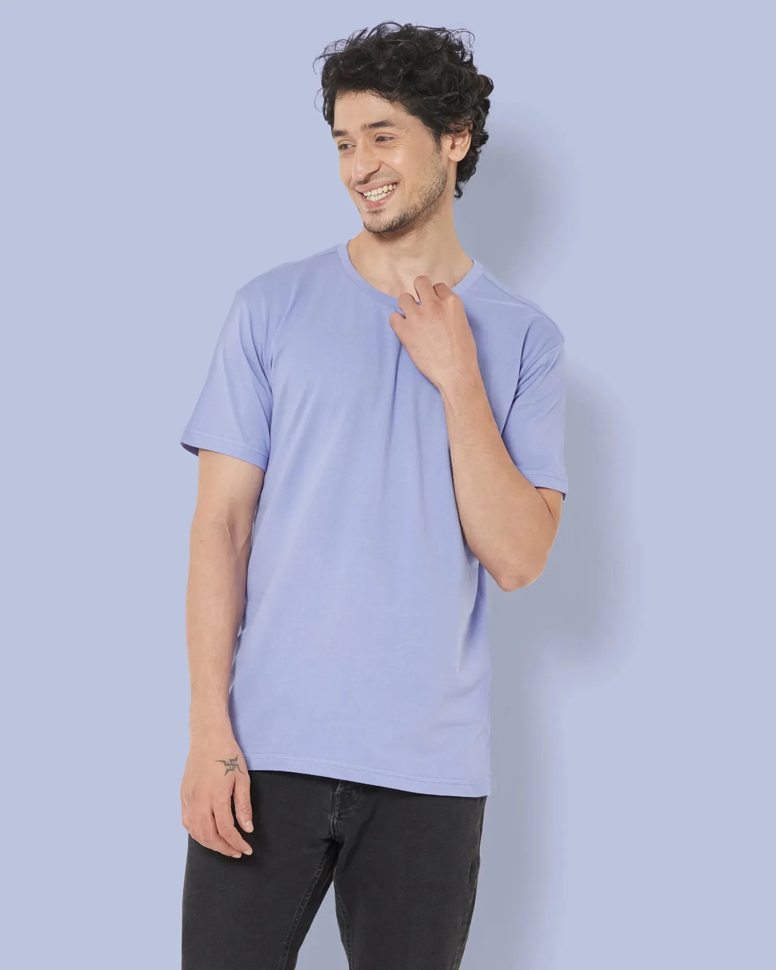 Half Sleeves Crew Neck: Periwinkle