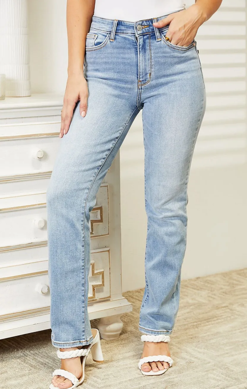 Judy Blue High-Rise Contrast Wash Thermal Straight Jeans