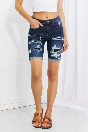 Judy Blue, High-Rise Patch Destroyed Bermuda Shorts