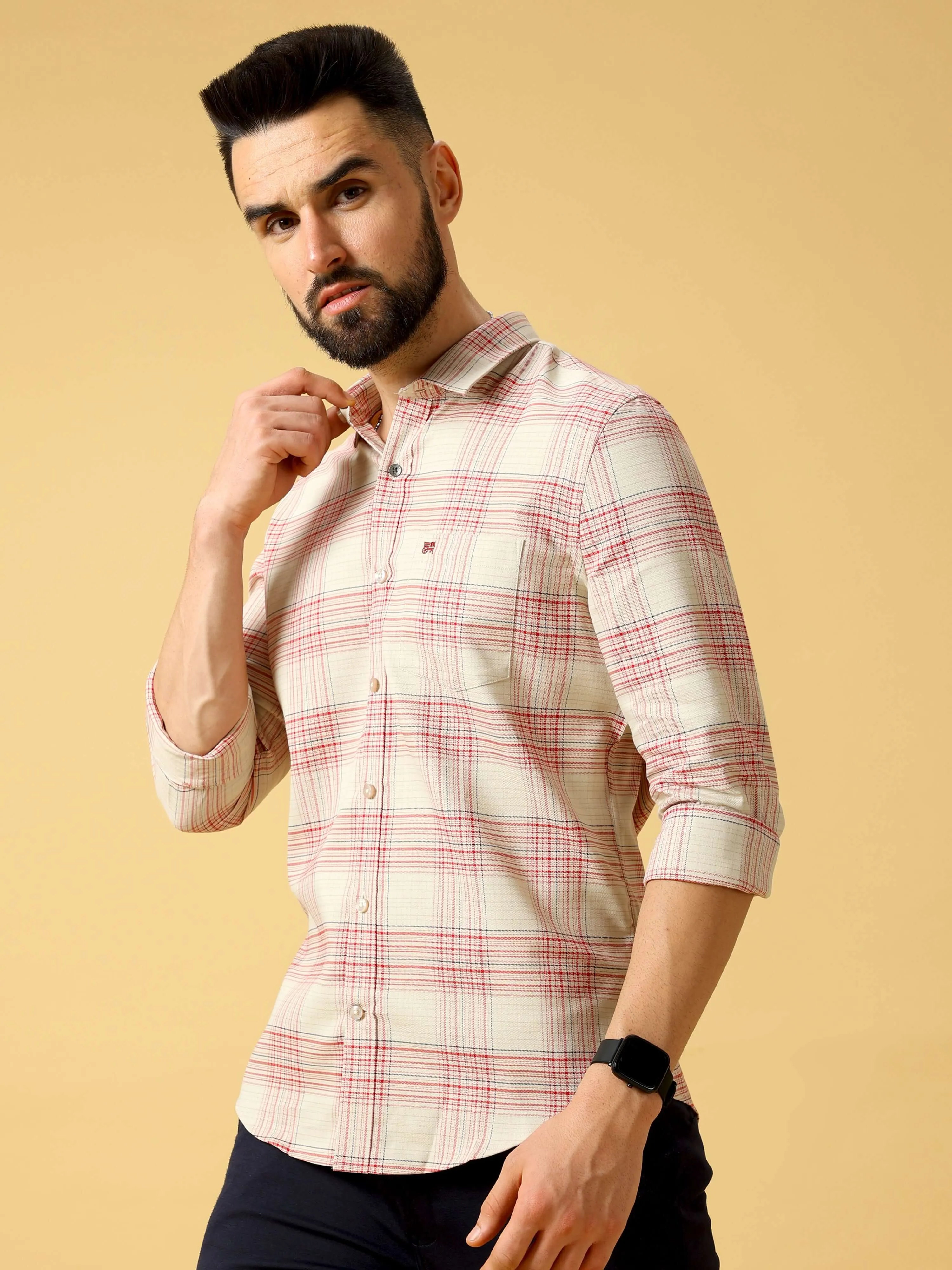 Light Orange Red Check Shirt